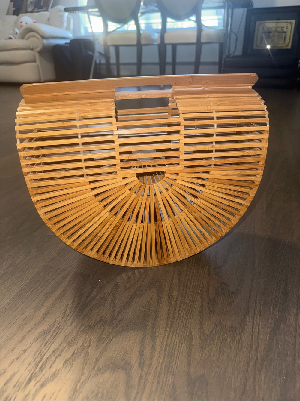 Cult Gaia Handcrafted Bamboo Semi-Circle Tote Bag - Natural Tan